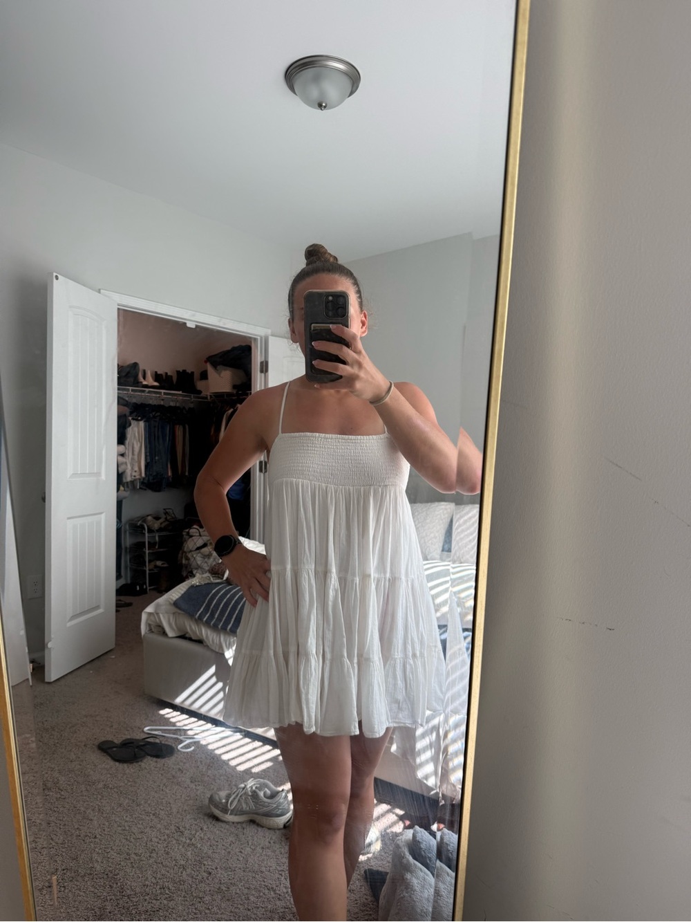 Zara White Smocked Tiered Mini Dress